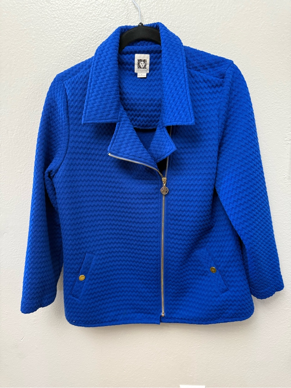 Anne Klein Electric Blue Textured Zip Jacket